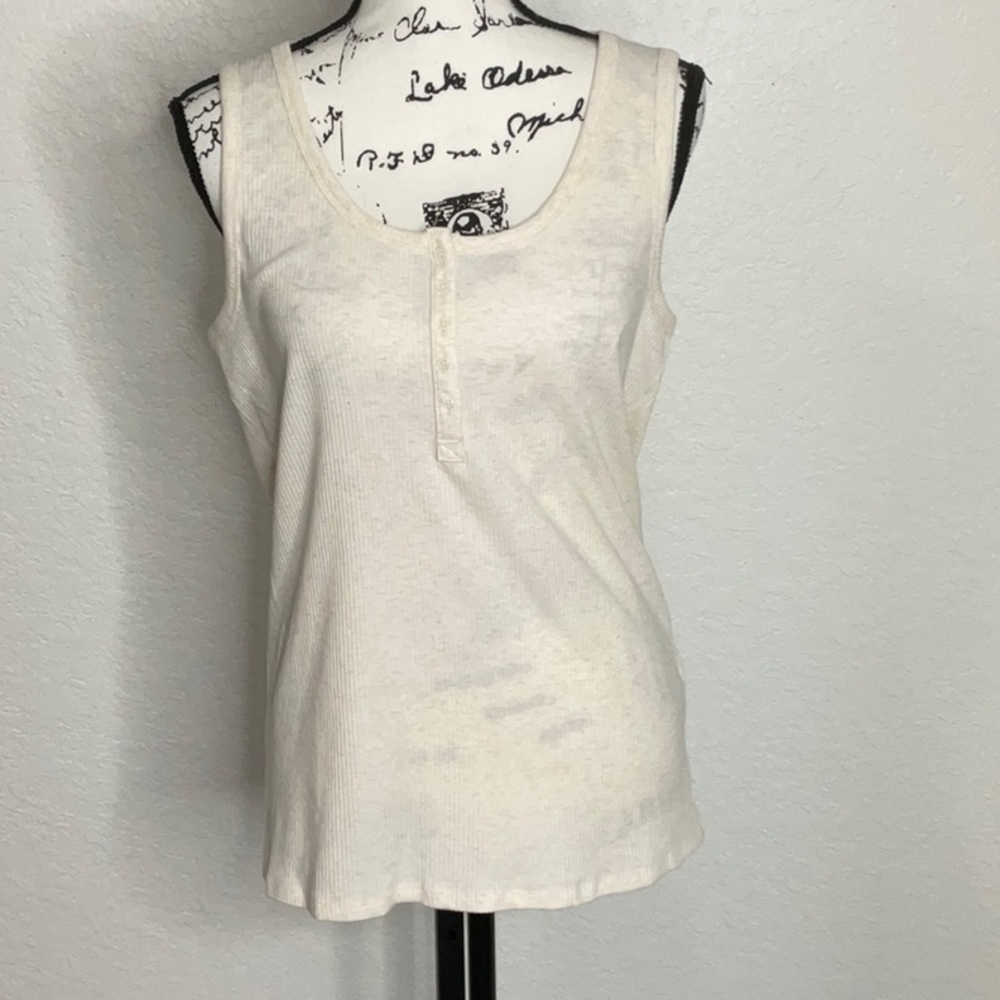 387- Style & Co NWT Cream Henley Tank Top, Size XL